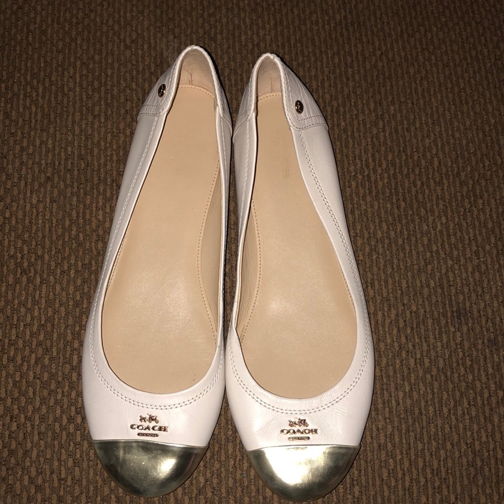 Coach leather gold cap toe flats